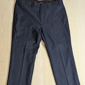 Men’s Calvin Klein 36W X 30L Slim Fit Navy Flat Seam Trousers Button Dress Pants